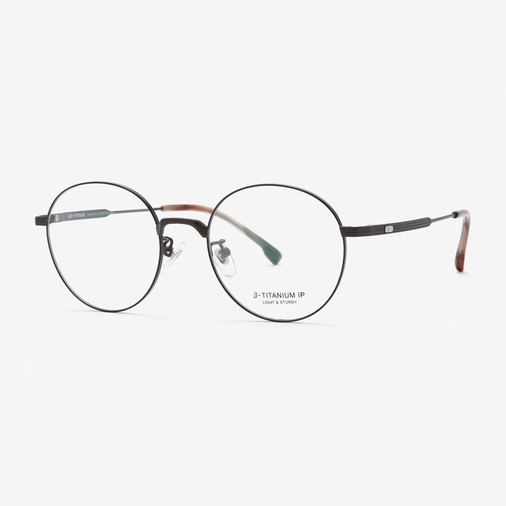 Alloaiweeo [Aloxrounz] Beta Titanium Round Eyeglass Frames Ara8112 C2 Black/Brown