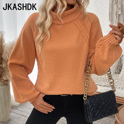 Pulls à manches longues et col haut pour femmes, mode décontractée, couleur unie, imprimé, automne hiver