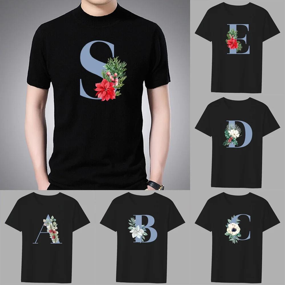 Men's T-shirt Basic Print Short Sleeve Anime Top Blue Lettern Series Casual Black  O-neck Youth Men's Commuter Comfortable Shirt