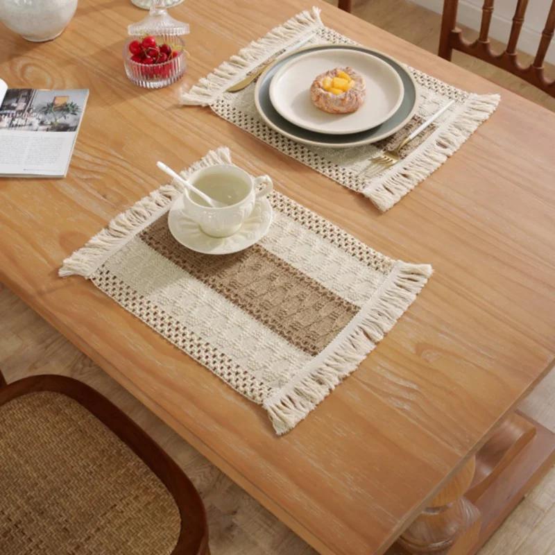 4/6pcs Boho Placemats Fall Place Mats Macrame Table Decor Rustic Linen for Table Dining Wedding Table Decor