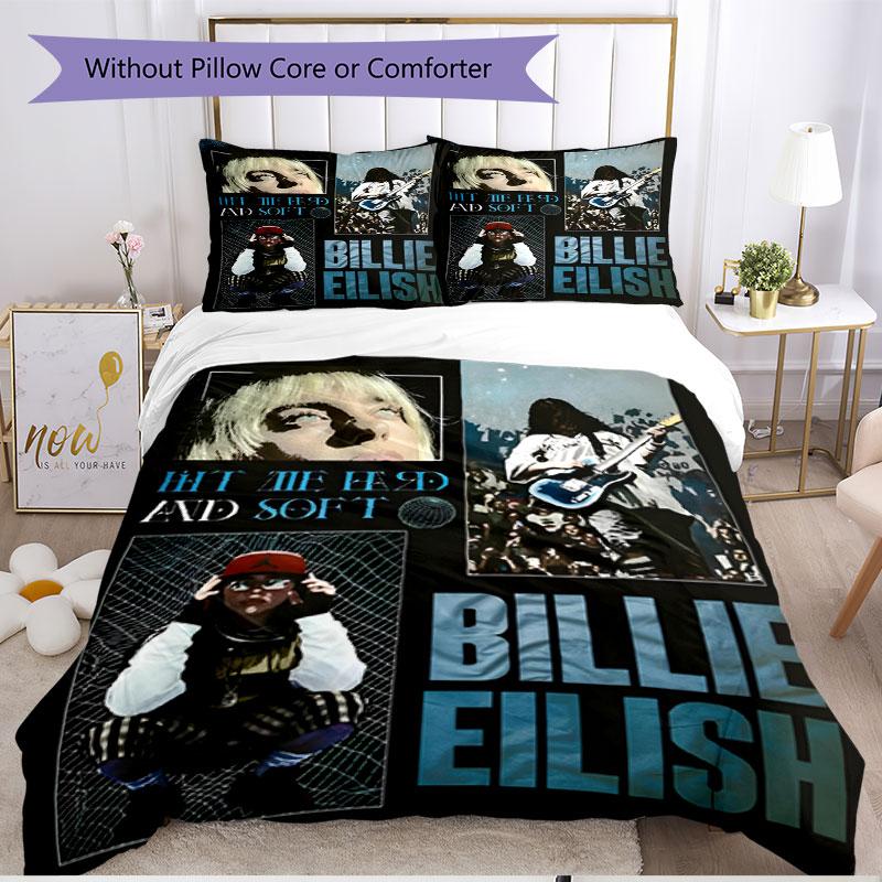 3-teiliges Bettbezug-Set (1 * Bettbezug + 2 * Kissenbezug, ohne Kern), Billie Eilish Druck Weiches Ganzjahres-Bettwäscheset, Dekoration für Schlafzimmer zu Hause Geschenk