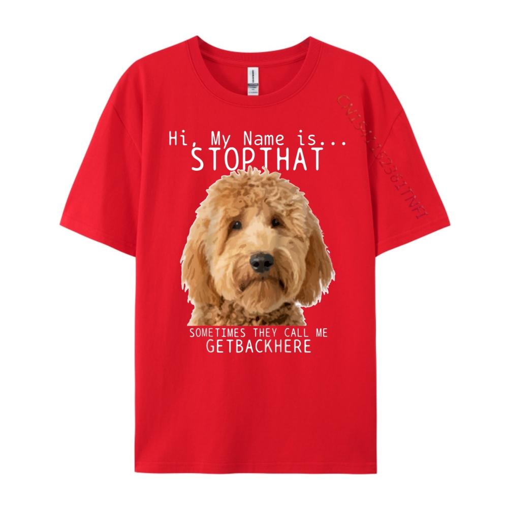 Goldendoodle Hi My Name Is Stop That Dog Doodle Mom Raglan Designer T Shirt Cotton T Shirt Mens TShirts S