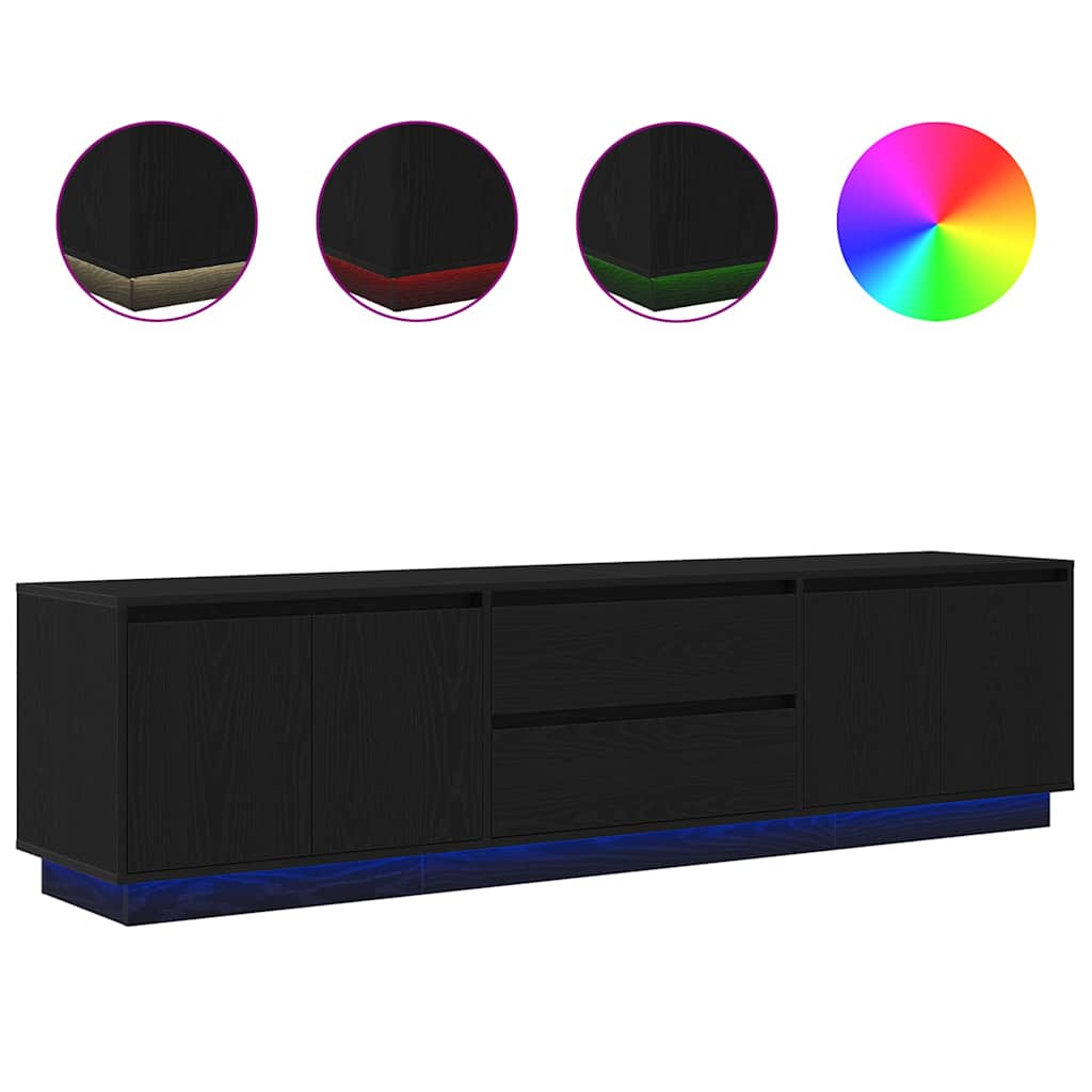 TV Stand with LED Lights Black Oak Effect 193.5x41x50 Cm