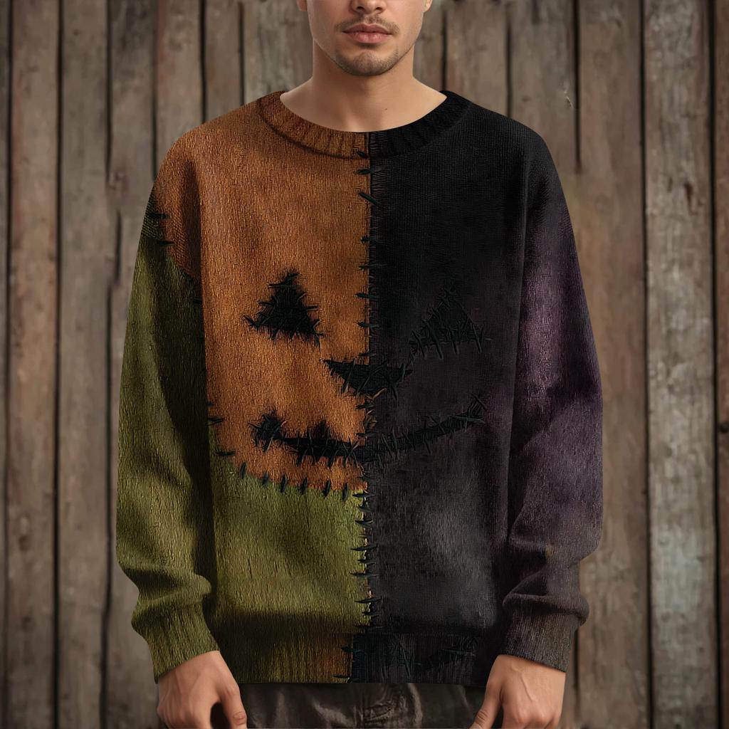 Herre Langermet Pullover Genser Casual Halloween Trykk Strikket Oversized Genser