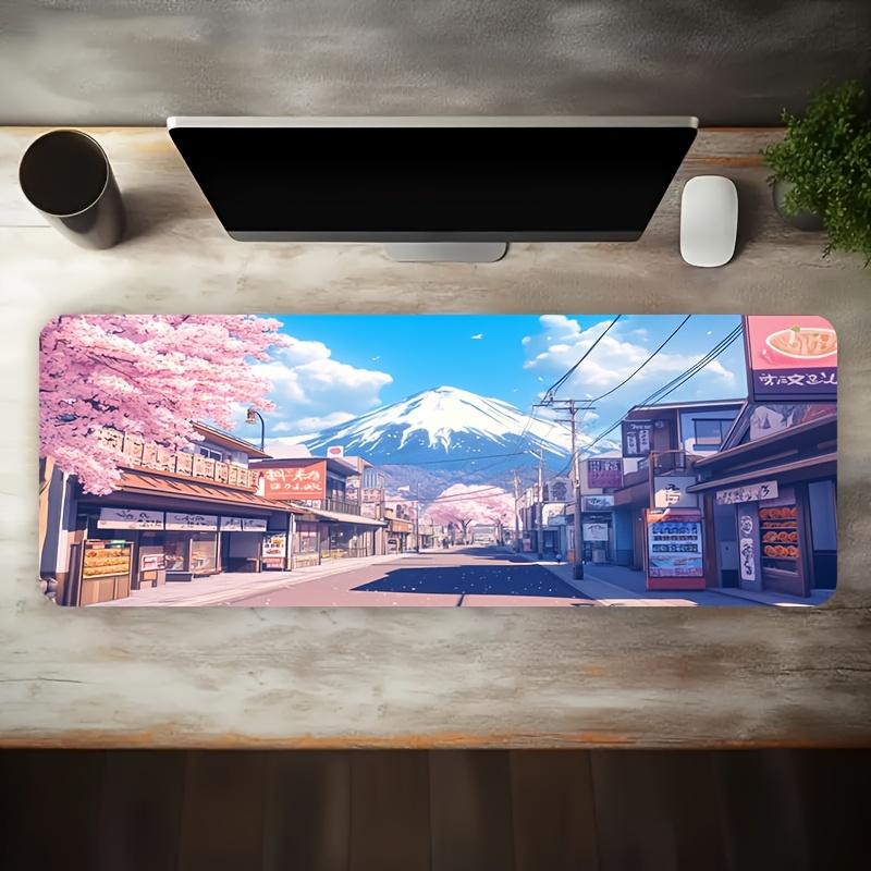 Iron Art Cherry Blossom Snowy Mountain Oversized Gaming Desk Mat Non Slip Washable Rubber Base Large Mouse Pad Office Decor