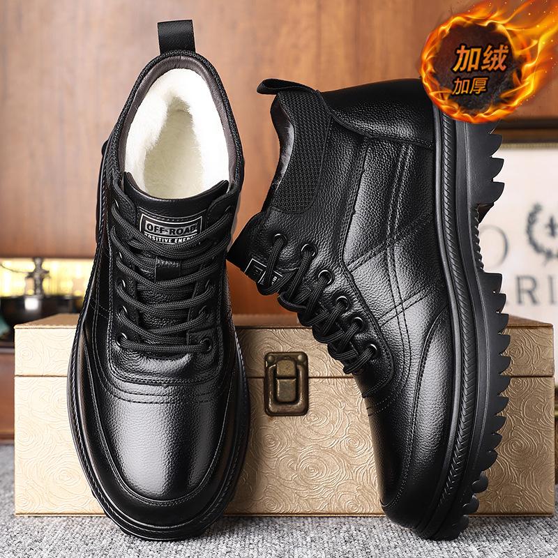 Fleece Warm Snow Boots New Winter Leather High-top Non-slip Waterproof Cotton Shoes Thickened Leather Boots