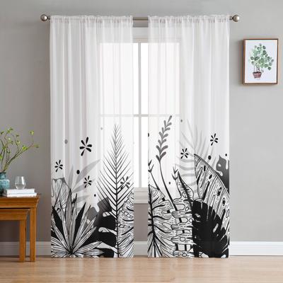 Abstract Leaves Plant Black And White Sheer Curtains for Living Room Decoration Window Curtains Kitchen Tulle Voile Curtains