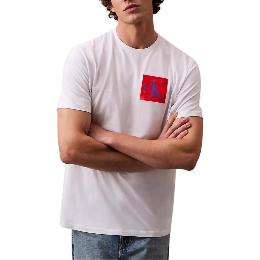Calvin Klein Minimalist Comfortable Versatile Plaid Pattern Classic Short Sleeve T-Shirt Men T-Shirts Bright-White 4RB837G-110