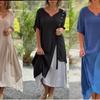 European & American Asymmetrical V-neck Short-sleeve Two-piece Dress