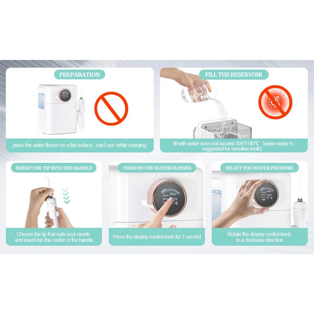 Hydropulseur 900mL Irrigateur Buccal avec 6 Embouts et 10 Niveaux de Pression, Soin Dentaire Portable pour la Famille, Nettoyeur de Dents Sans Fil