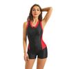 Damen Einteiler Sport Badeanzug Mit Reißverschluss Vorne Color-Block Design Hoher Bund Kompressionspassform Schwimmtraining