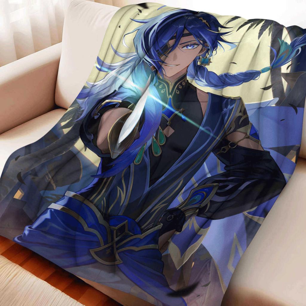 Cartoon Gesnhin Impact Kaeya Alberich Flannel Blanket Cover Warmth Soft Anime Blanket Multifunctional Decor Universal Blankets