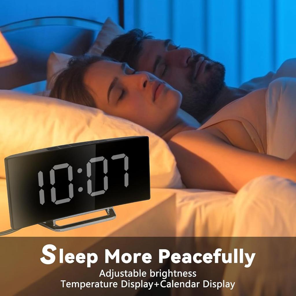 Digital Alarm Clock Dual Alarm Bedside Clock with Temperature Date Display, Brightness, Snooze KTY