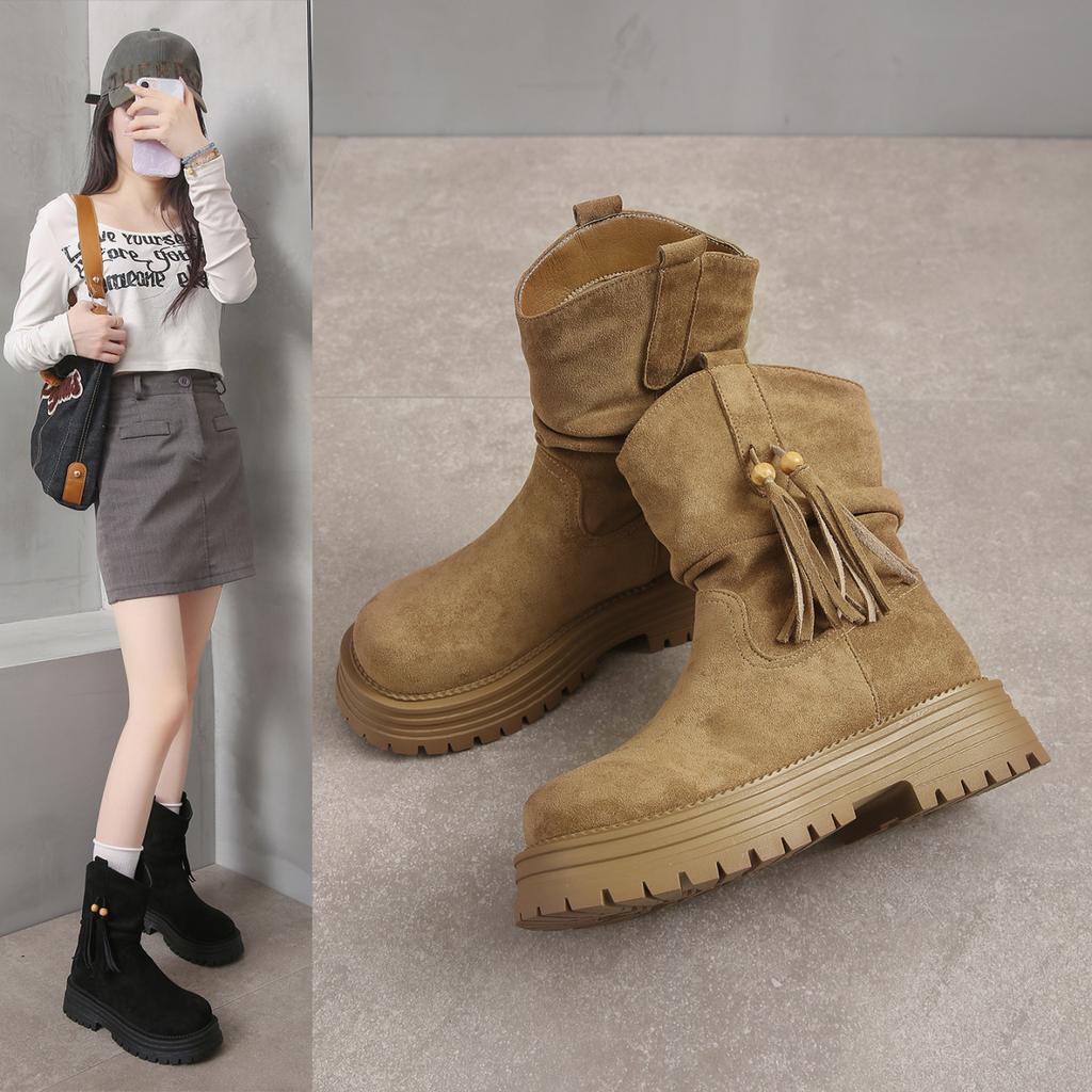 Retro Martin boots 2025 new autumn and winter versatile non-slip western boots women's British style thick-soled high-top short boots