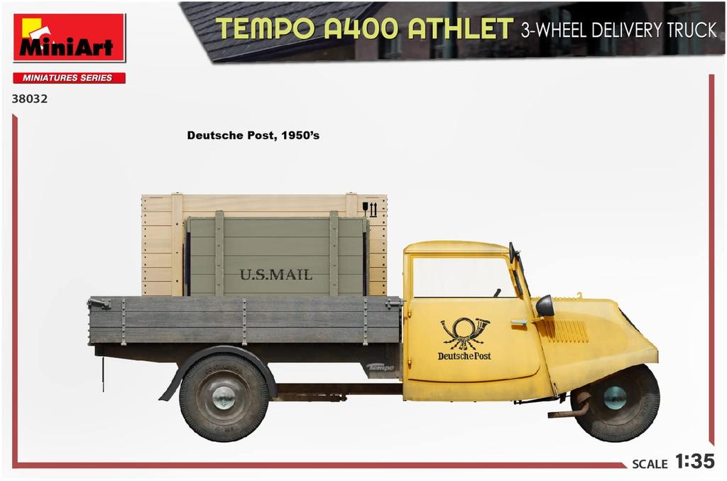 MiniArt Tempo A400 Athlet Delivery Truck Plastic Model Kit MA38032 1/35 3-Wheel