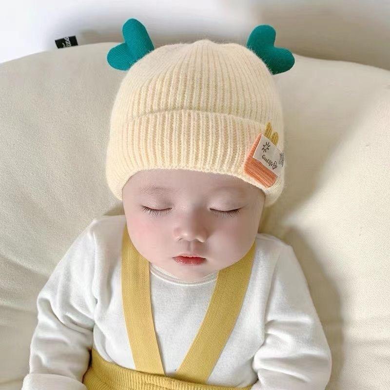 Cappellino invernale per neonato berretto a forma di orso coreano cappello invernale in lana a maglia per bambini berretto tinta unita cappello invernale per neonato con paraorecchie
