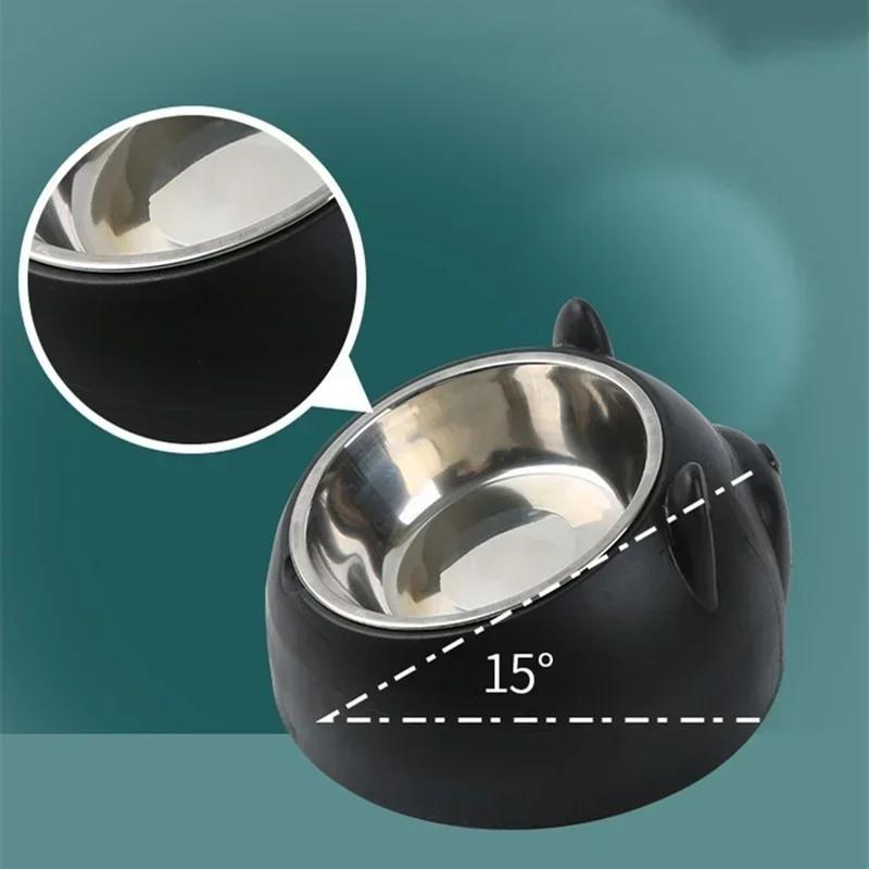 Removable Pet Bowl Stainless Steel Food Bowl Protects Cervical Vertebra 15 Degrees Oblique Mouth Cute Cat and Dog Bowl Pet