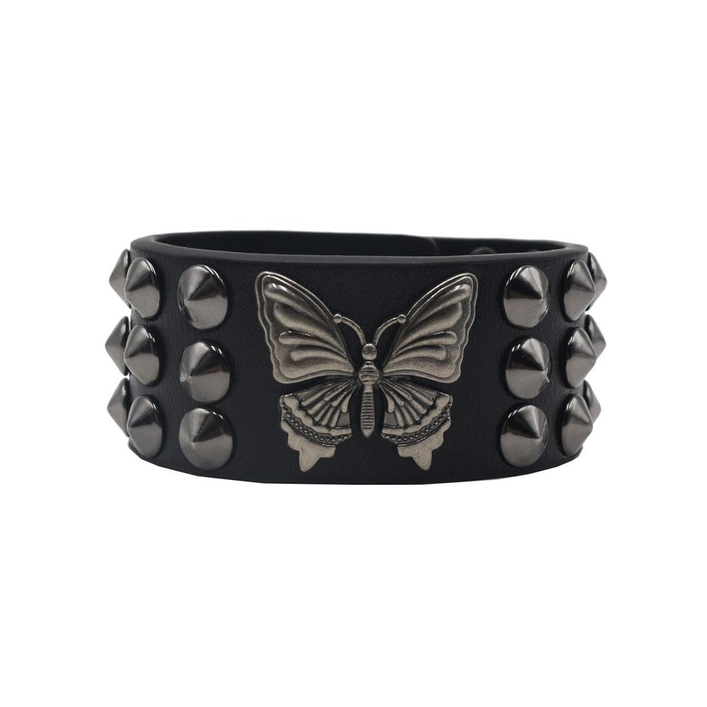 Creative Butterfly Rivet Leather Wristband Bracelet - European American Punk Retro Style