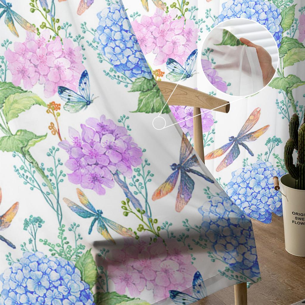 Blume Hortensie Wildblume Aquarell Voile Transparente Vorhänge Wohnzimmerfenster Tüllvorhang Küche Schlafzimmer Vorhänge Heimdeko
