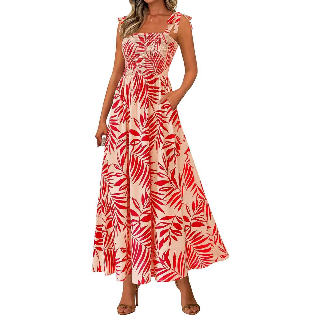 Women's Tie-strap Multi-color Printed Holiday Dress Summer