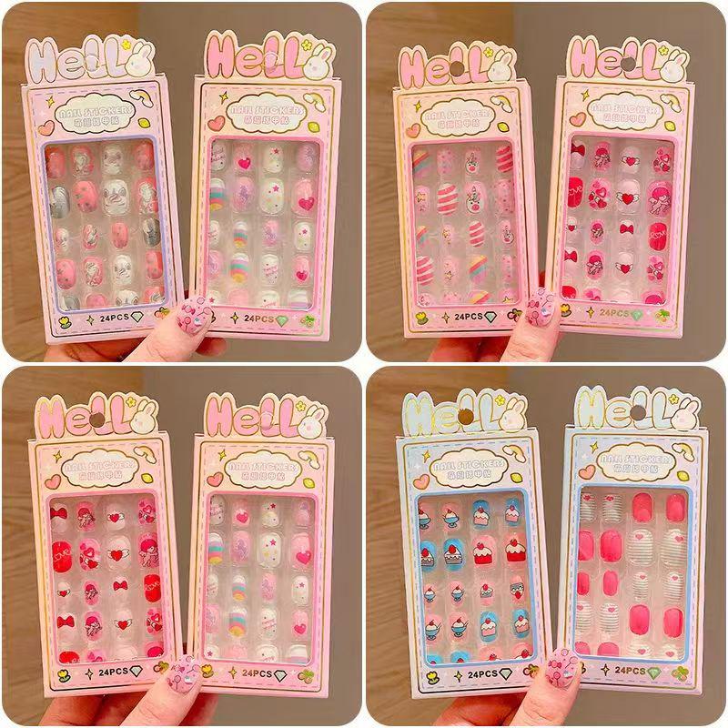 

24 Removable Cartoon Nail Stickers for Girls - Self-Adhesive Finger Decals