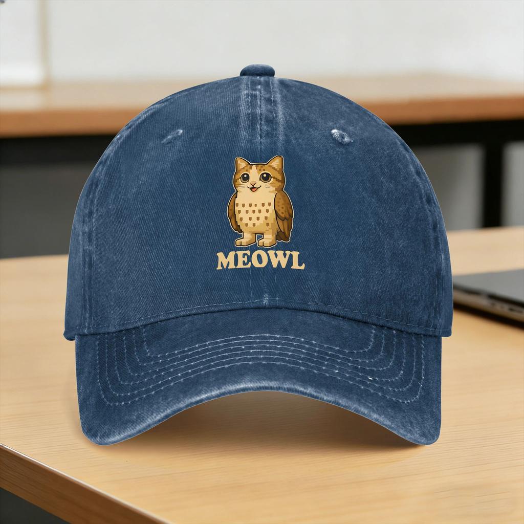 Meowl Meow Cat Owl Brainrot Funny Washed Baseball Cap Casual Sun Trucker Hat Spring Women Unisex Tennis Skate Baseball Caps