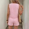 Completi da Donna in Lino 2 Pezzi, Camicia Oversize Bottoni e Pantaloncini con Vita Elastica, Tuta Casual Estiva per il Tempo Libero