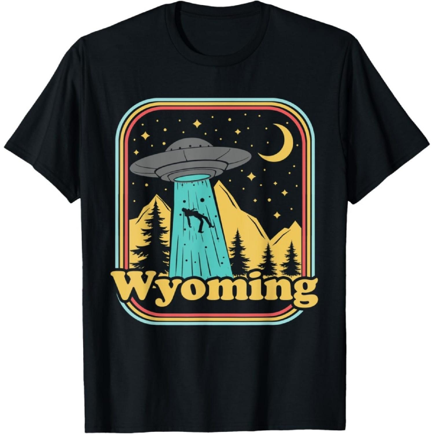 Wyoming Hometown Native UFO Alien 80s Retro State Pride T-Shirt S