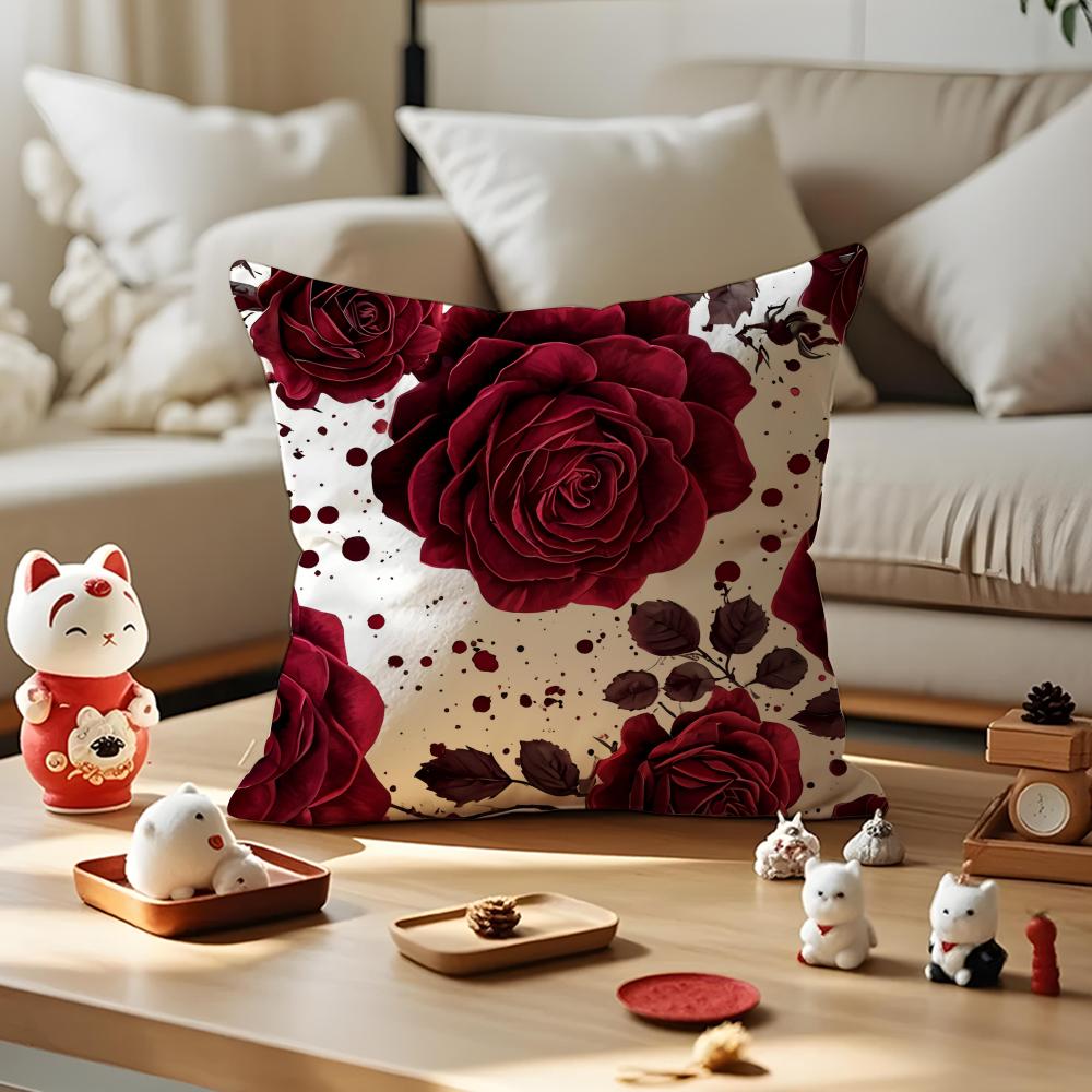 Beautiful Rose Cushion Cover Silky Short Plush with Invisible Zipper Dustproof Sofa Pillow Case for Home Decor