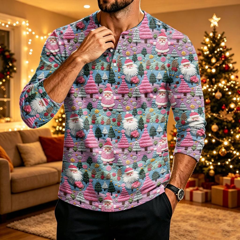 Men's Long Sleeve Shirt with Christmas Print