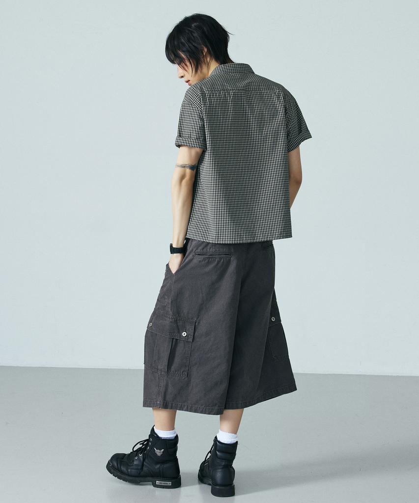 LXT Washed Cotton Wide Cargo Bermuda Pants [Charcoal]