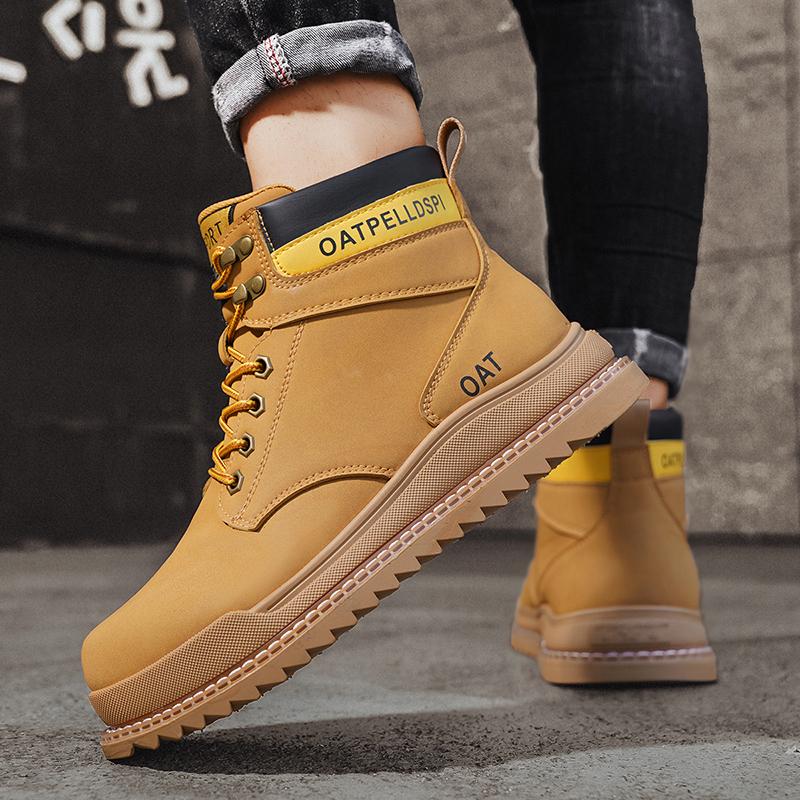 Lässige gelbe Stiefel Mid-Top Stiefel Outdoor Wandern Vintage Klassisch Warme Stiefel Herren Arbeitskleidung Schuhe für Herbst und Winter