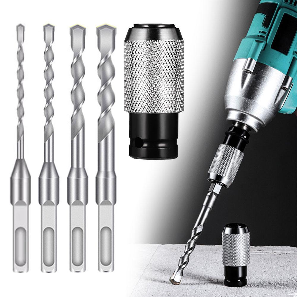 Rotary Hammer Adapter with 4 Impact Drill Bits Set Quick-Release Electric Hammer To Converter Kit for Electric Wrench Tools