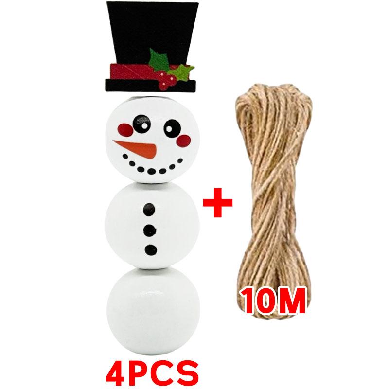 Christmas Snowman Wooden Beads Set DIY Xmas Tree Hanging Pendants Winter Santa Ornaments Creative Handmade Wood Loose Bead Decor