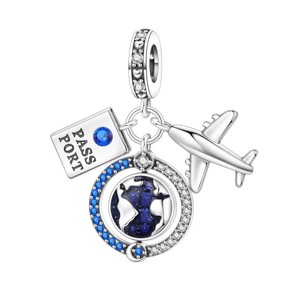 Travel Theme Airplane Suitcase Pendant Beads S925 Silver Original Design DIY Handmade Jewelry Charms for Women Daily Accessories