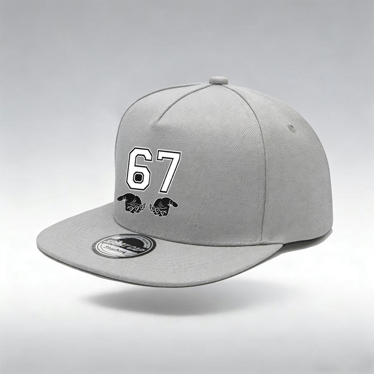 

1/2PC Breathable Flat Brim 67 Hat, One Size, Hand Gesture Print, Trendy Hip Hop Street Style for Daily Wear сірий