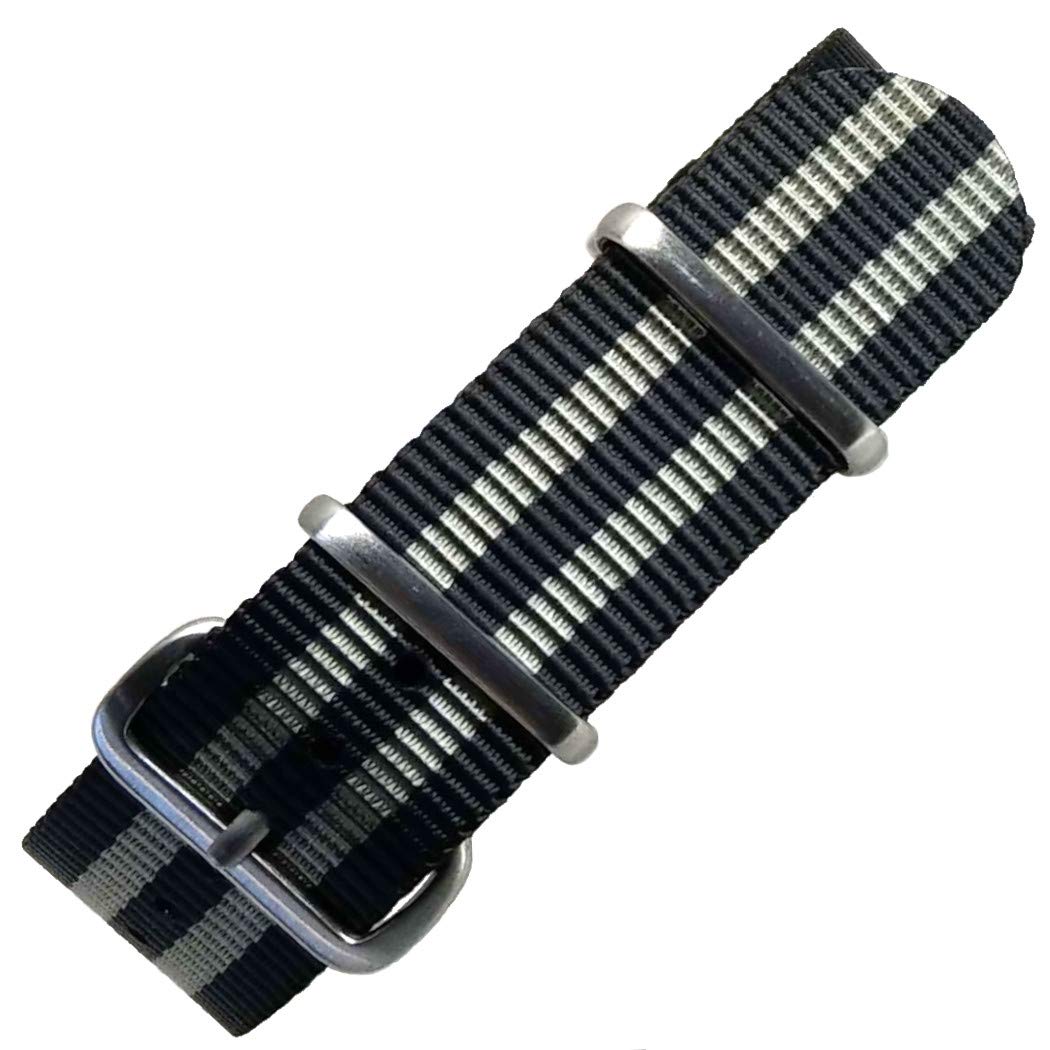 

20mm NATO G10 Ballistic Nylon Strap Watch Band Military Band Bond [time+] (Black & Gray)/Brushed