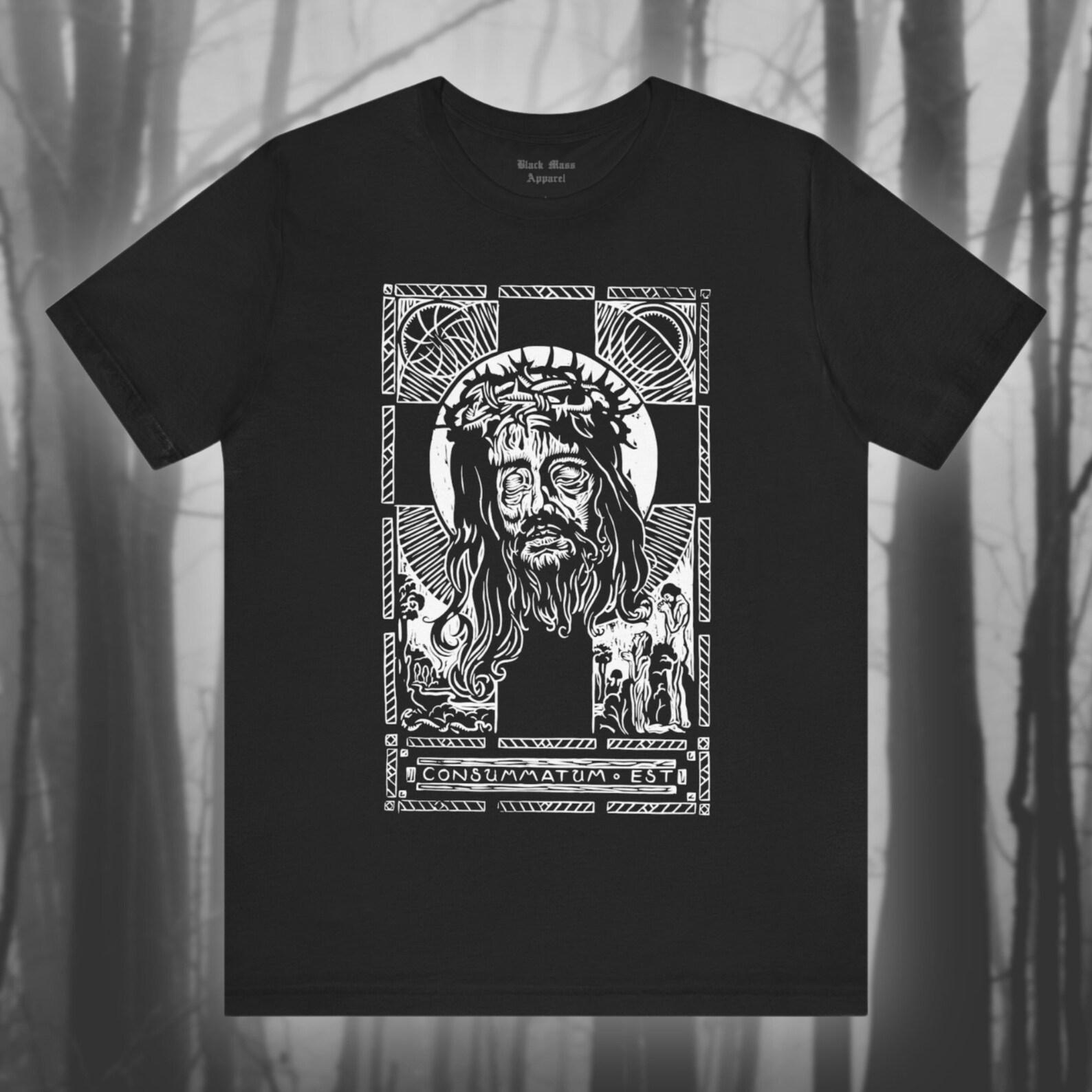 Head of Christ, Goth T-Shirt, Gothic Shirt, Creepy T-Shirt, Huibert Luns Art T-Shirt, Spooky Unisex Tee, Vintage Woodcut, Occult Unisex Tee 2XL