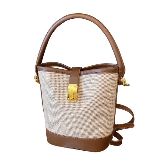 Women Messenger Bag Faux Leather Shoulder Bag with Top Handle Adjustable Strap Splicing Bucket Bag Crossbody Handbag for Daily Use Party Date