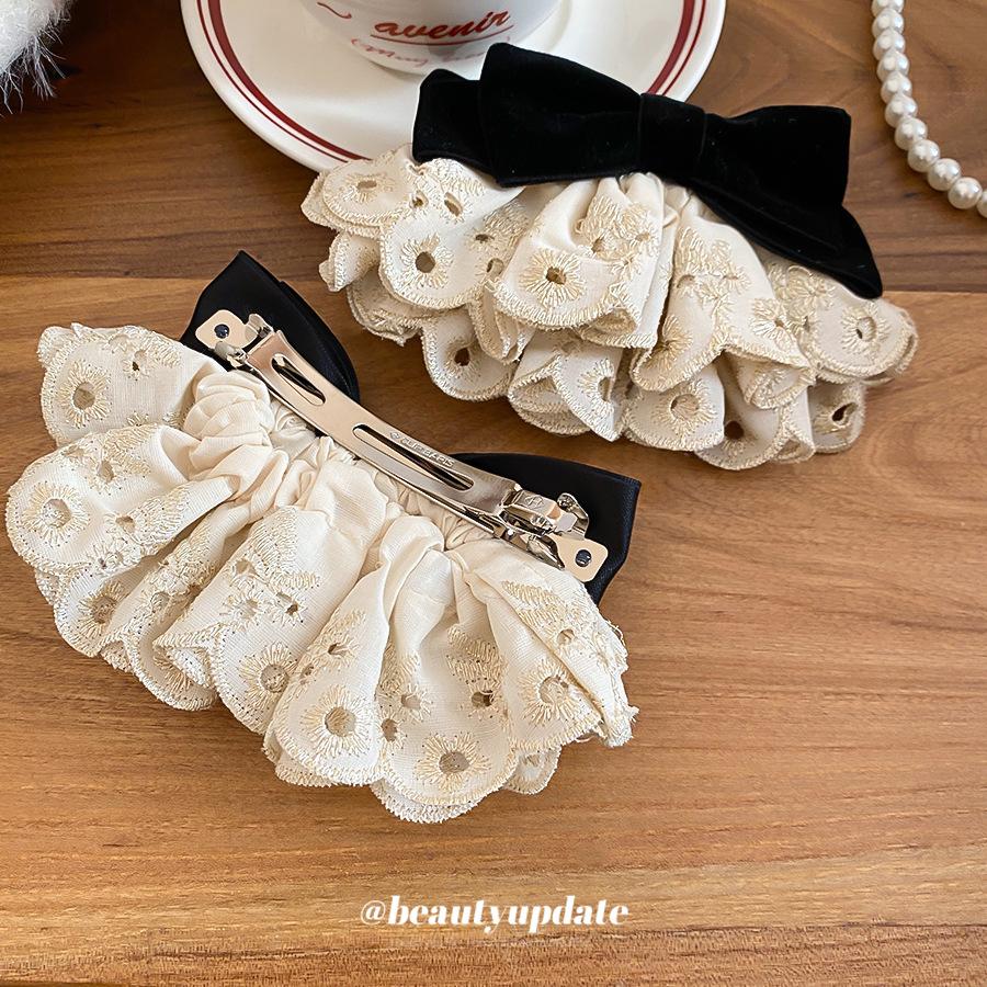 Stoffspitze Beflockung Schleife Haarnadel exquisite Eleganz Temperament Spule Haarfederclip leichter Luxus Nische