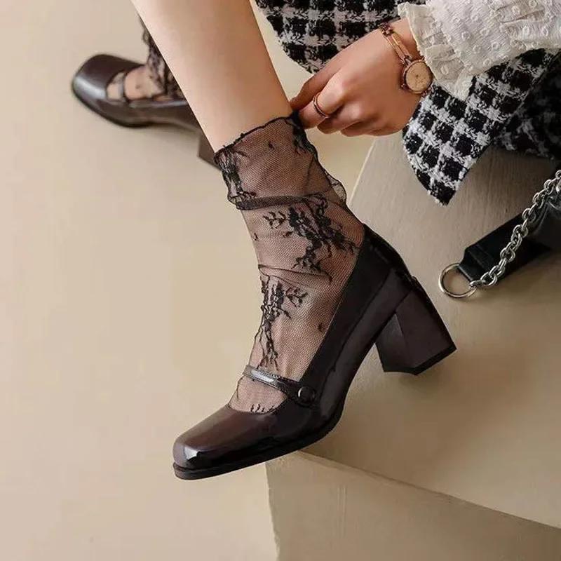 Ultra Breathable Thin Summer Lace Socks for Women - White Fishnet Mid-Calf Sexy Lolita Style