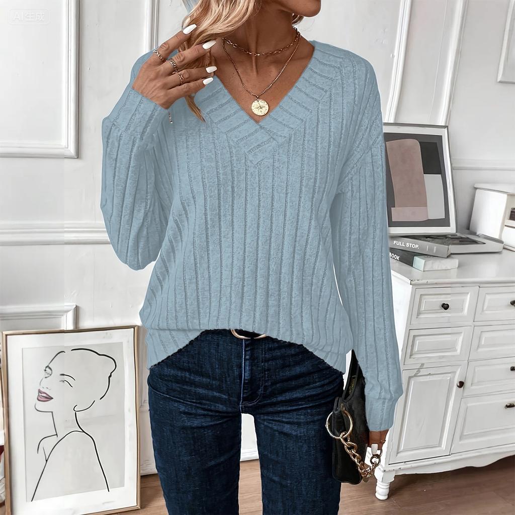 Women's Fashion Long Sleeve Ribbed Elegant Commuting And Casual Top