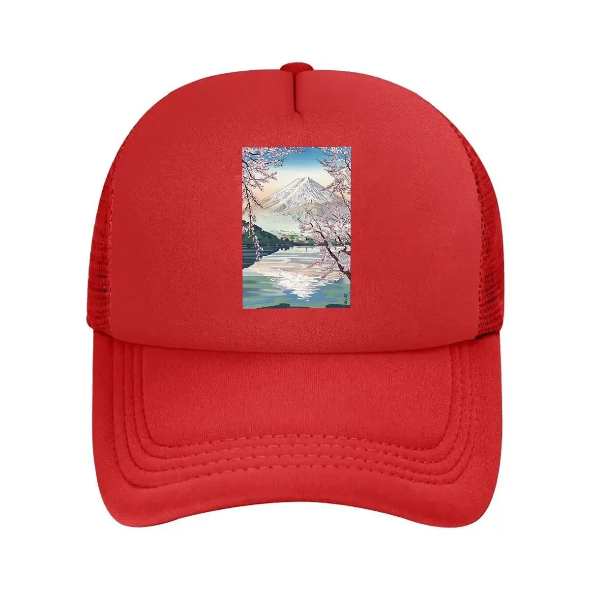 Mount Fuji Cherry Blossom Sticker Mesh Baseball Cap One Size
