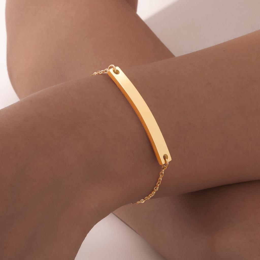 Vnox Dainty Free Custom Women Bracelets,Simple Engrave Name Date Stainlss Steel Bar, Adjustable O Cable Chain,Chic Fashion Gift