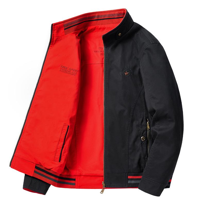 Men's Double-Sided Pure Cotton Jacket - Stand Collar, Loose Fit, Business Casual for Spring and Autumn.