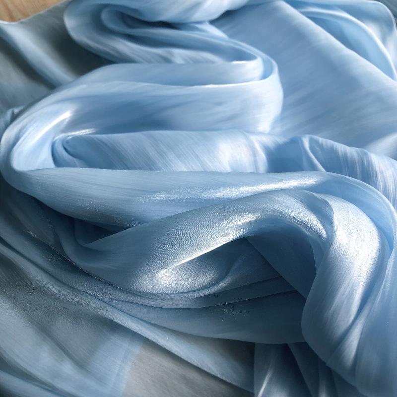 Nastro Iridescente Organza Pieghettato Tessuto Morbido Liscio Lucentezza Texture Raso Tessuto Fai da Te Abito Hanfu Costumi di Scena