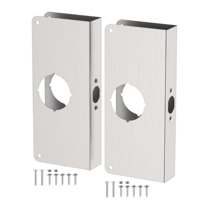 Stainless Steel Door Lock Reinforcement Plate Single Bore Hole Door Lock Plate for 1-3/8In Thick Doors Enduring
