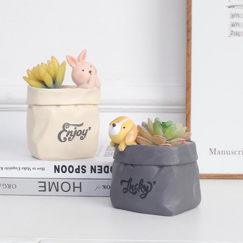 Cute Animal Succulent Pot Resin Flower Pot Planter Home Decor Indoor Decoration Desktop Ornaments Bonsai Plant Pot