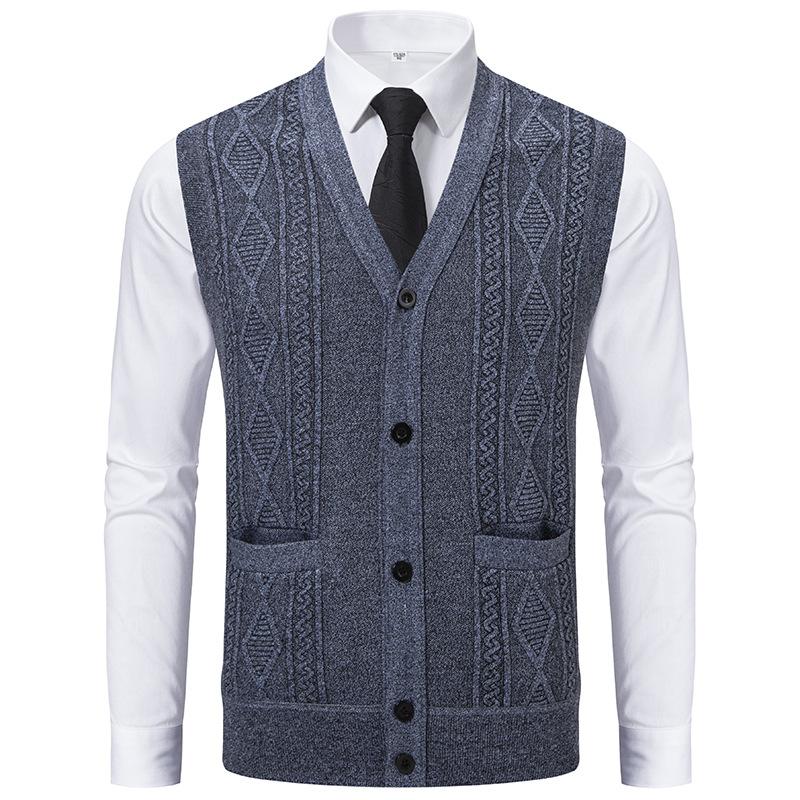 Autumn Winter Men's Vest Casual Sweater Vests Button Up Cardigan Men's V-neck Knitted Cardigans