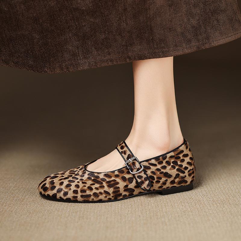 Fashion New Quality Women Horsehair Flats Mary Jane Buckles Spring Comfort Casual Shoes Woman Round Toe Loafers Daily Round Toe Flat